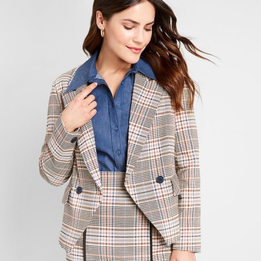 NWT Modcloth Your Full Attention Brown Plaid Blazer